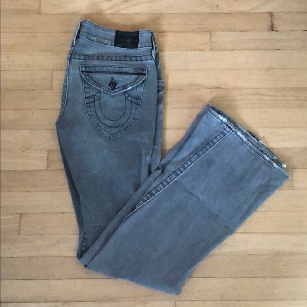True Religion Gray Distressed Flair Jeans - 30